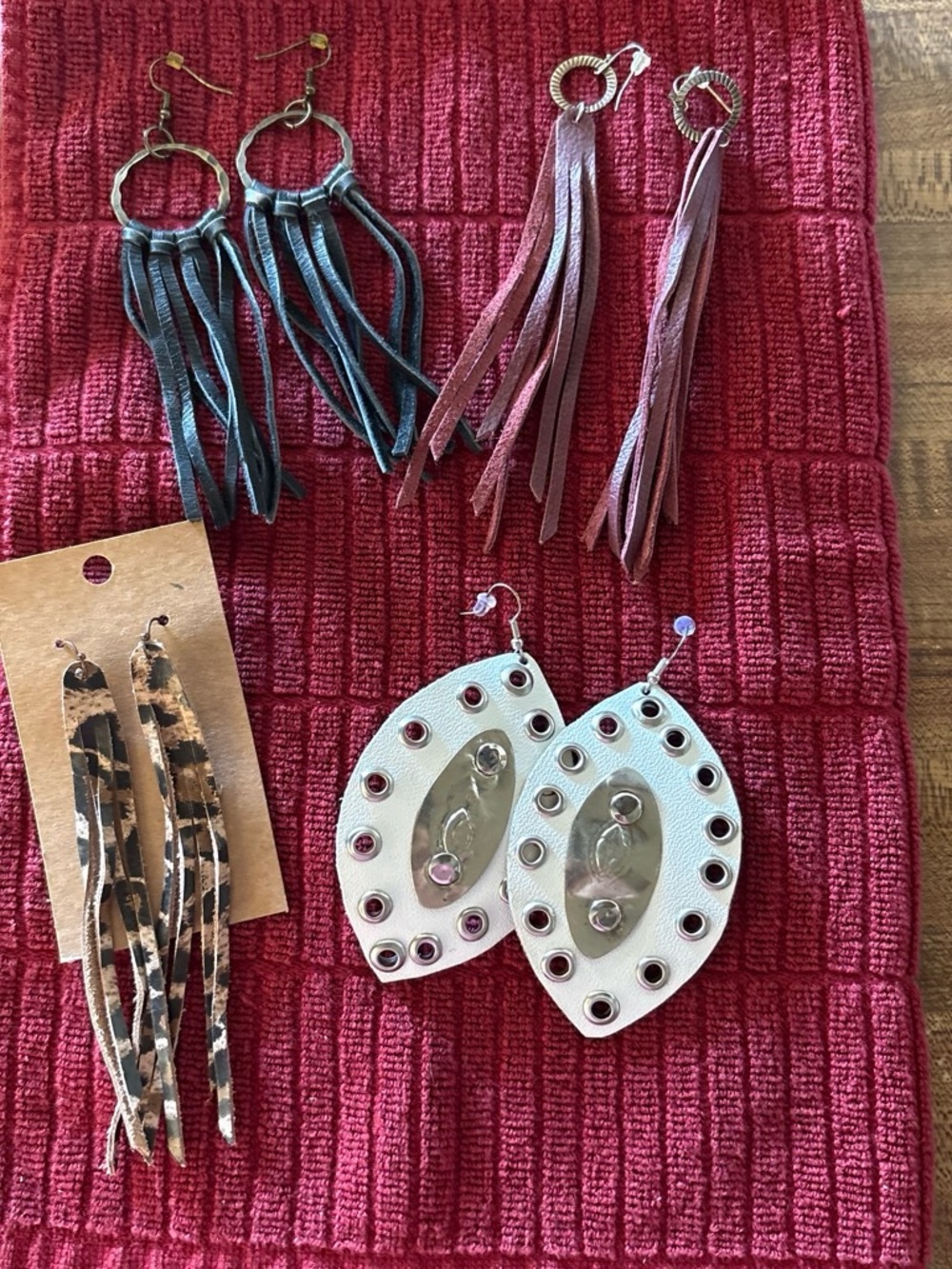 Leather Fringe Drop Earrings - Assorted Colors